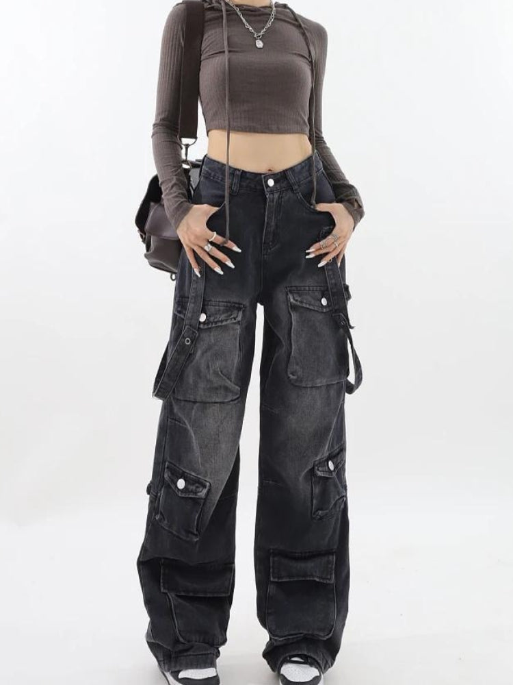 Stylish Work Outfits, Outfit Summer Ideas Y2K Belted Dark Wash Cargo Jeans Stylish Work Outfits, Outfit Summer Ideas Y2K Belted Dark Wash Cargo Jeans