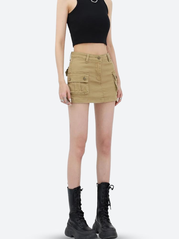 Stylish Work Outfits, Outfit Summer Ideas Y2K Cargo Denim Mini Skirt
