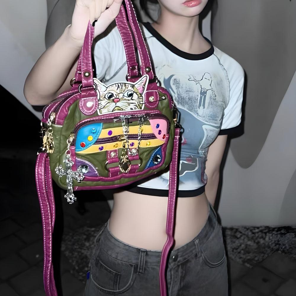 Stylish Work Outfits, Outfit Summer Ideas Y2K Cat Embroidered Bag