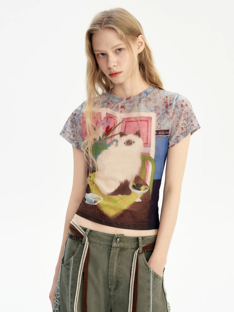 Stylish Work Outfits, Outfit Summer Ideas Y2K Cat Graphic Tee