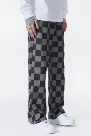 Stylish Work Outfits, Outfit Summer Ideas Y2K Checkered Black Pants