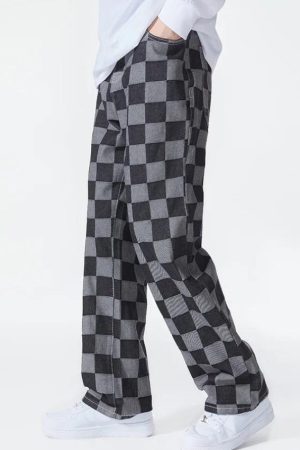 Stylish Work Outfits, Outfit Summer Ideas Y2K Checkered Black Pants