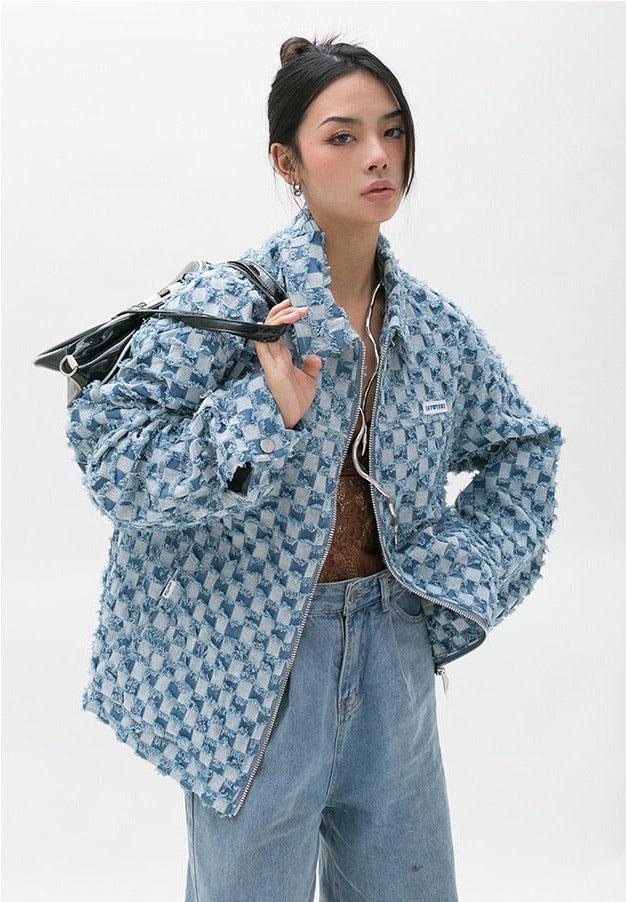 Stylish Work Outfits, Outfit Summer Ideas Y2K Checkered Zip Up Jacket