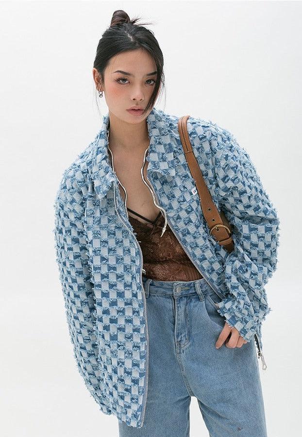 Stylish Work Outfits, Outfit Summer Ideas Y2K Checkered Zip Up Jacket Stylish Work Outfits, Outfit Summer Ideas Y2K Checkered Zip Up Jacket