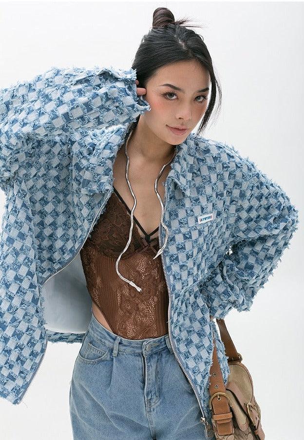 Stylish Work Outfits, Outfit Summer Ideas Y2K Checkered Zip Up Jacket Stylish Work Outfits, Outfit Summer Ideas Y2K Checkered Zip Up Jacket