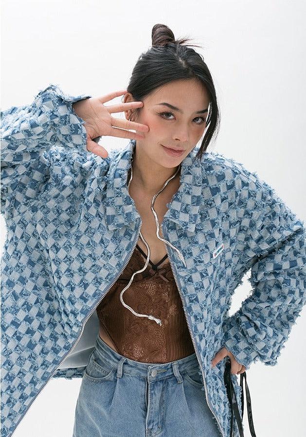 Stylish Work Outfits, Outfit Summer Ideas Y2K Checkered Zip Up Jacket