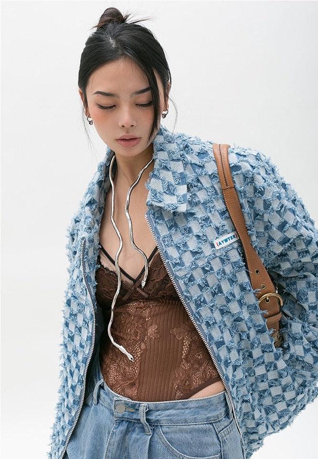 Stylish Work Outfits, Outfit Summer Ideas Y2K Checkered Zip Up Jacket Stylish Work Outfits, Outfit Summer Ideas Y2K Checkered Zip Up Jacket