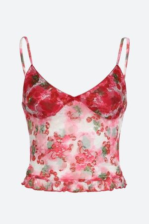 Stylish Work Outfits, Outfit Summer Ideas Y2K Cherry Mesh Top