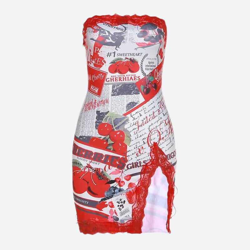 Stylish Work Outfits, Outfit Summer Ideas Y2K Cherry Slit Mini Dress Stylish Work Outfits, Outfit Summer Ideas Y2K Cherry Slit Mini Dress