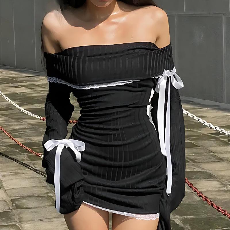 Stylish Work Outfits, Outfit Summer Ideas Y2K Corduroy Off Shoulder Bow Mini Dress Stylish Work Outfits, Outfit Summer Ideas Y2K Corduroy Off Shoulder Bow Mini Dress