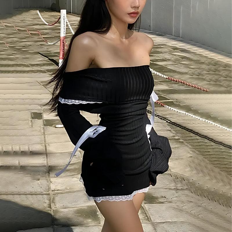 Stylish Work Outfits, Outfit Summer Ideas Y2K Corduroy Off Shoulder Bow Mini Dress Stylish Work Outfits, Outfit Summer Ideas Y2K Corduroy Off Shoulder Bow Mini Dress