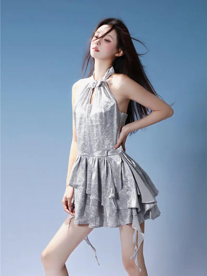 Stylish Work Outfits, Outfit Summer Ideas Y2K Cyber Halter Neck Mini Dress Stylish Work Outfits, Outfit Summer Ideas Y2K Cyber Halter Neck Mini Dress