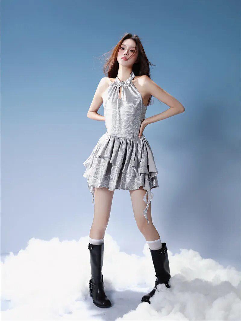 Stylish Work Outfits, Outfit Summer Ideas Y2K Cyber Halter Neck Mini Dress