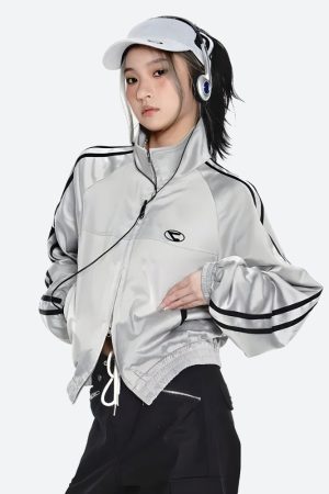 Stylish Work Outfits, Outfit Summer Ideas Y2K Cyberpunk Reflective Double Zip-Up Jacket