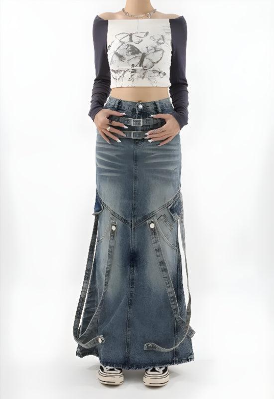 Stylish Work Outfits, Outfit Summer Ideas Y2K Denim Maxi Skirt Stylish Work Outfits, Outfit Summer Ideas Y2K Denim Maxi Skirt