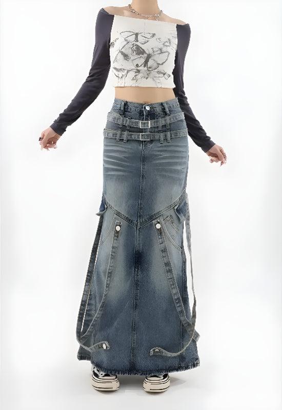 Stylish Work Outfits, Outfit Summer Ideas Y2K Denim Maxi Skirt Stylish Work Outfits, Outfit Summer Ideas Y2K Denim Maxi Skirt