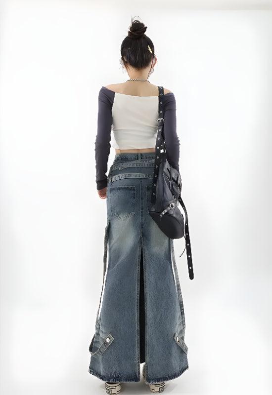 Stylish Work Outfits, Outfit Summer Ideas Y2K Denim Maxi Skirt Stylish Work Outfits, Outfit Summer Ideas Y2K Denim Maxi Skirt