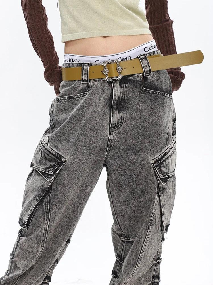 Stylish Work Outfits, Outfit Summer Ideas Y2K Distressed Big Pockets Cargo Jeans