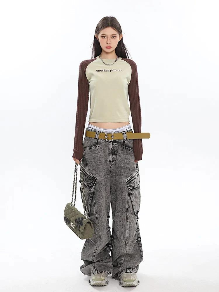 Stylish Work Outfits, Outfit Summer Ideas Y2K Distressed Big Pockets Cargo Jeans