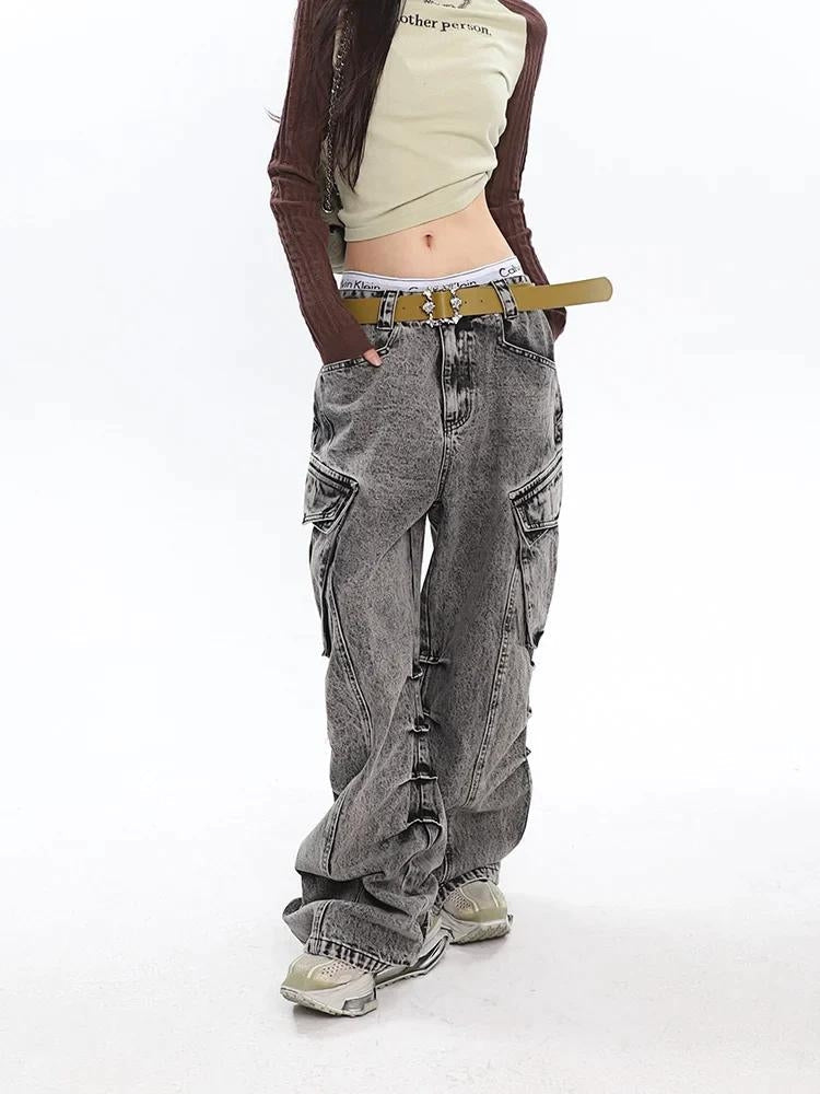 Stylish Work Outfits, Outfit Summer Ideas Y2K Distressed Big Pockets Cargo Jeans Stylish Work Outfits, Outfit Summer Ideas Y2K Distressed Big Pockets Cargo Jeans
