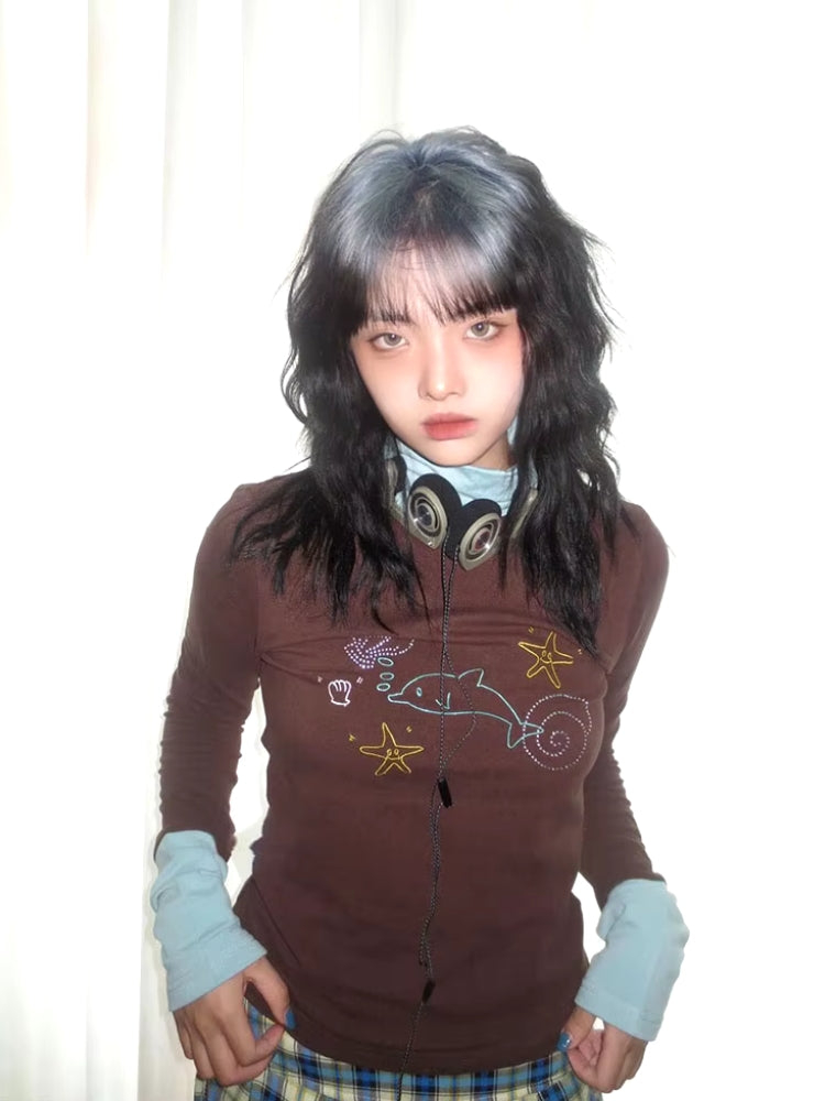 Stylish Work Outfits, Outfit Summer Ideas Y2K Dolphin Turtleneck Top