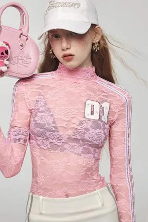 Stylish Work Outfits, Outfit Summer Ideas Y2K Embroidered Lace Top