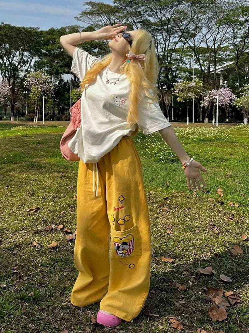 Stylish Work Outfits, Outfit Summer Ideas Y2K Embroidered Wide Leg Pants Stylish Work Outfits, Outfit Summer Ideas Y2K Embroidered Wide Leg Pants