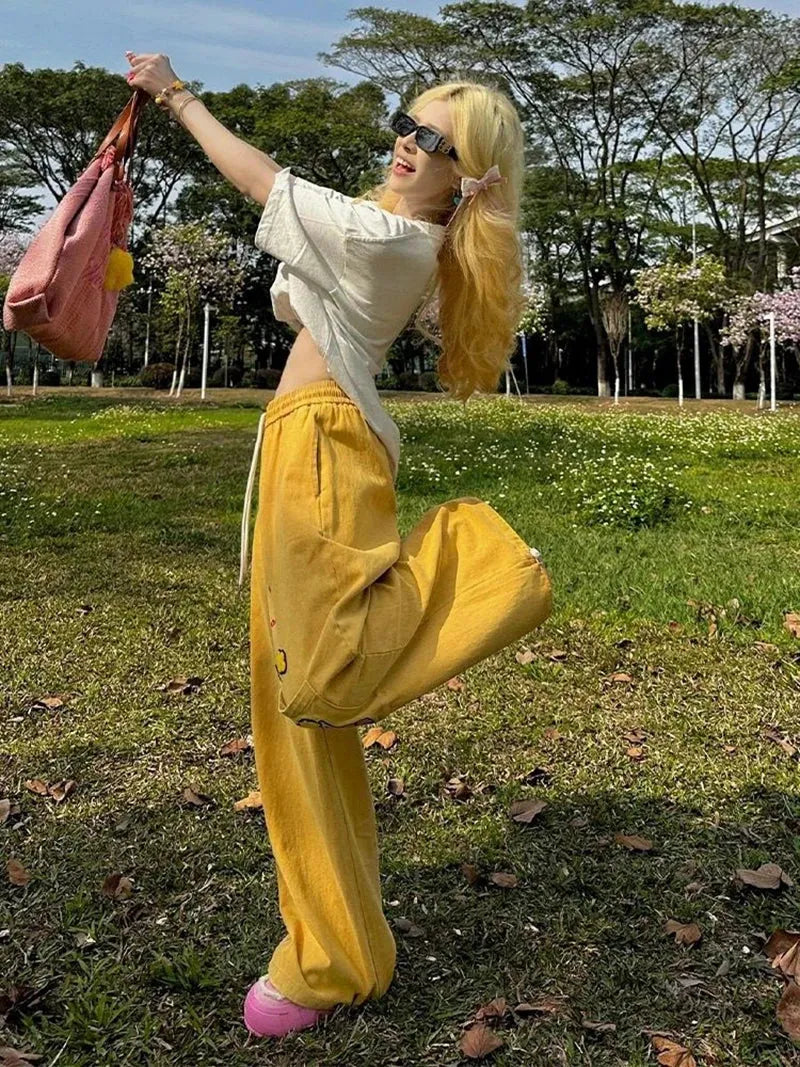 Stylish Work Outfits, Outfit Summer Ideas Y2K Embroidered Wide Leg Pants Stylish Work Outfits, Outfit Summer Ideas Y2K Embroidered Wide Leg Pants