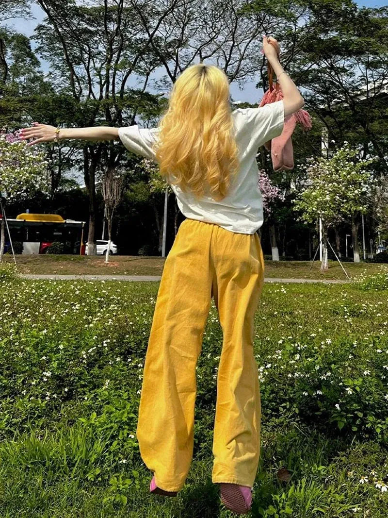 Stylish Work Outfits, Outfit Summer Ideas Y2K Embroidered Wide Leg Pants