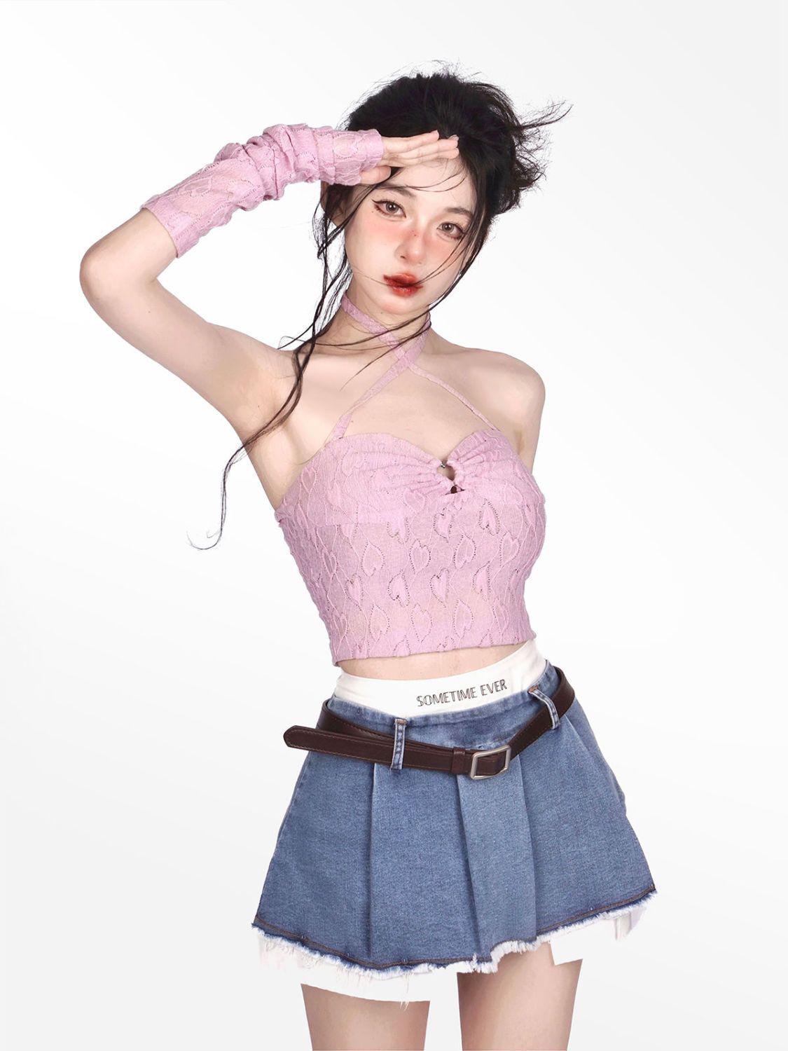 Stylish Work Outfits, Outfit Summer Ideas Y2K Fake Two Piece Pleated Mini Skirt