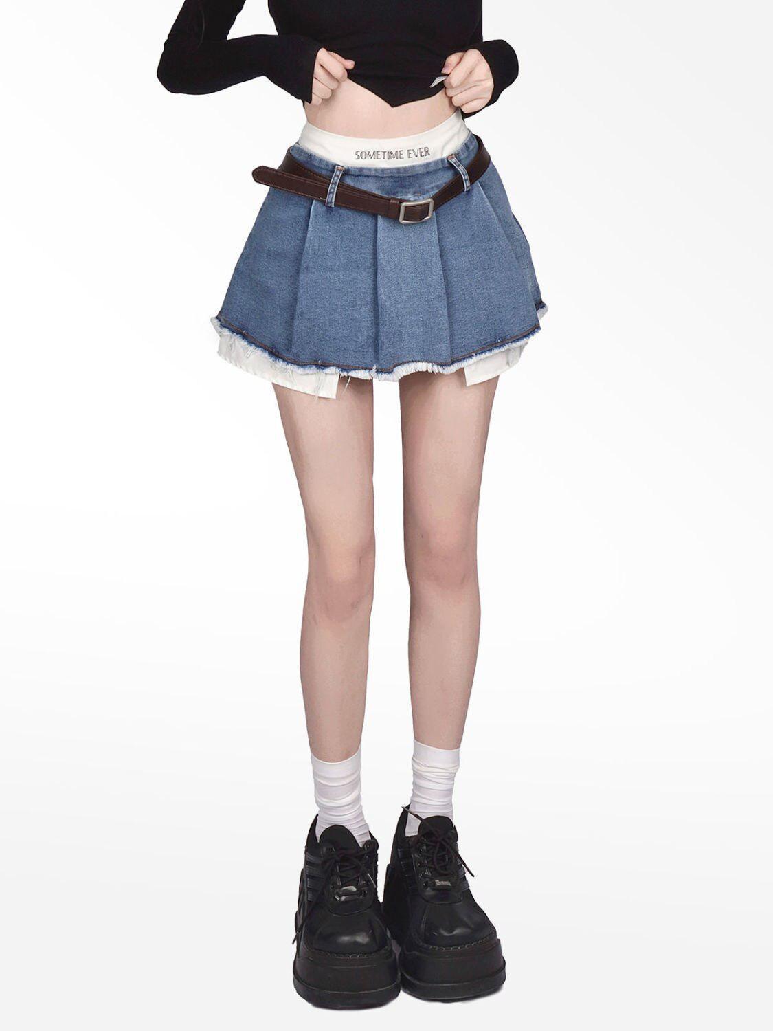 Stylish Work Outfits, Outfit Summer Ideas Y2K Fake Two Piece Pleated Mini Skirt Stylish Work Outfits, Outfit Summer Ideas Y2K Fake Two Piece Pleated Mini Skirt