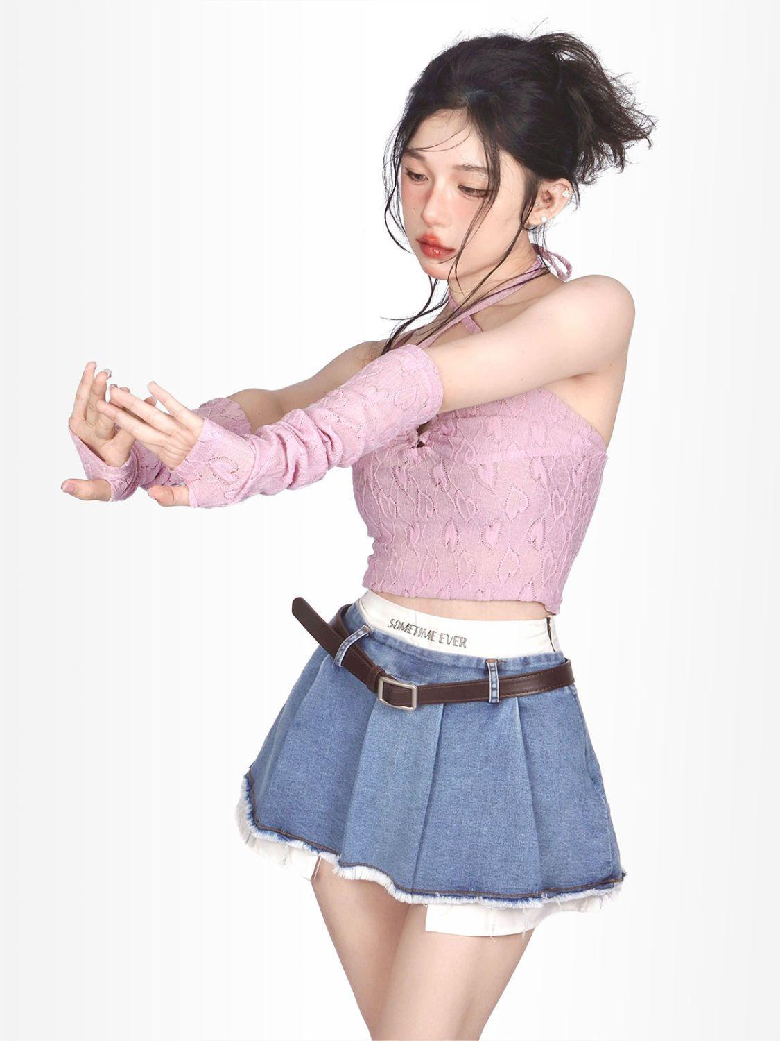 Stylish Work Outfits, Outfit Summer Ideas Y2K Fake Two Piece Pleated Mini Skirt Stylish Work Outfits, Outfit Summer Ideas Y2K Fake Two Piece Pleated Mini Skirt
