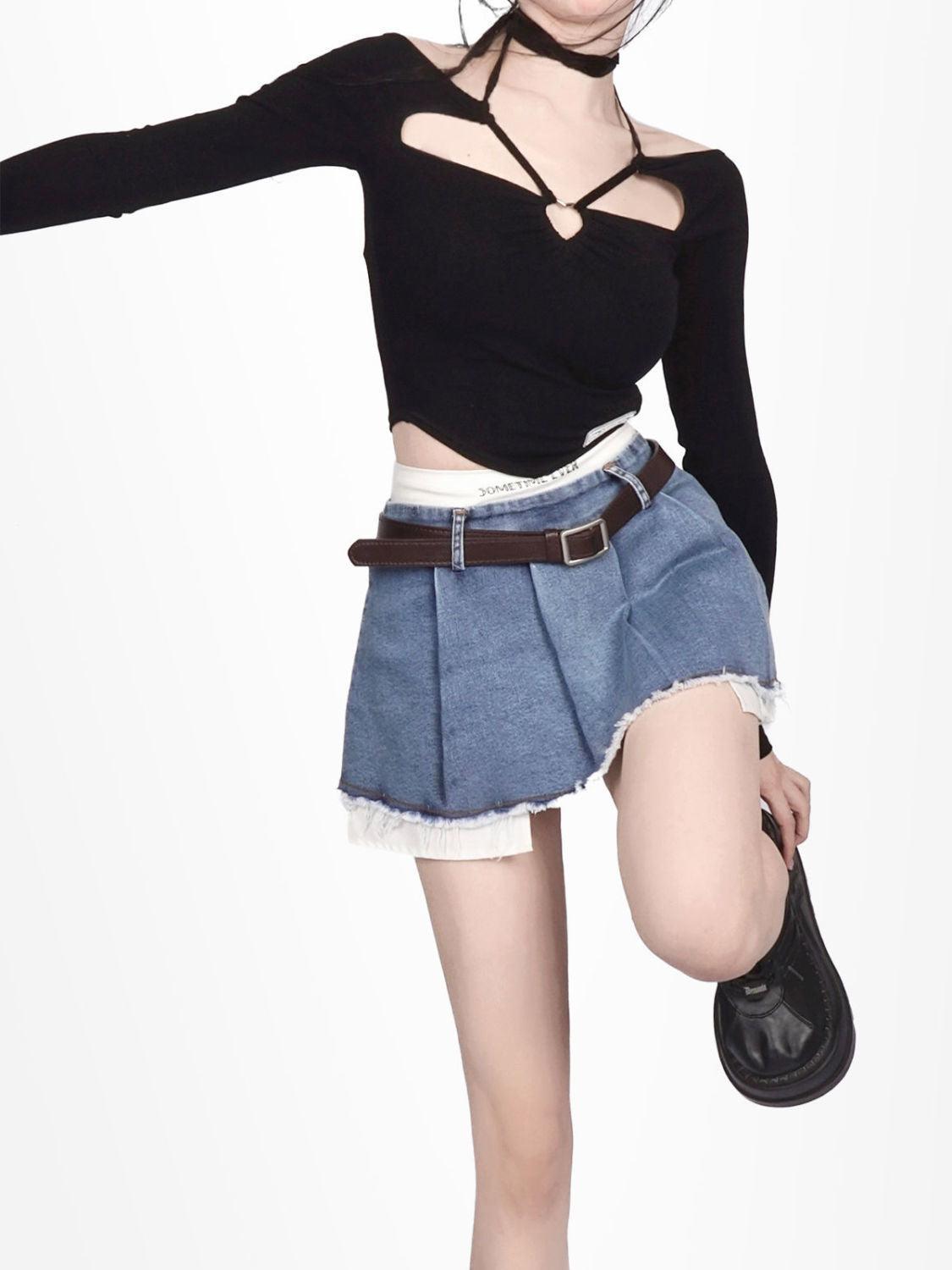 Stylish Work Outfits, Outfit Summer Ideas Y2K Fake Two Piece Pleated Mini Skirt Stylish Work Outfits, Outfit Summer Ideas Y2K Fake Two Piece Pleated Mini Skirt