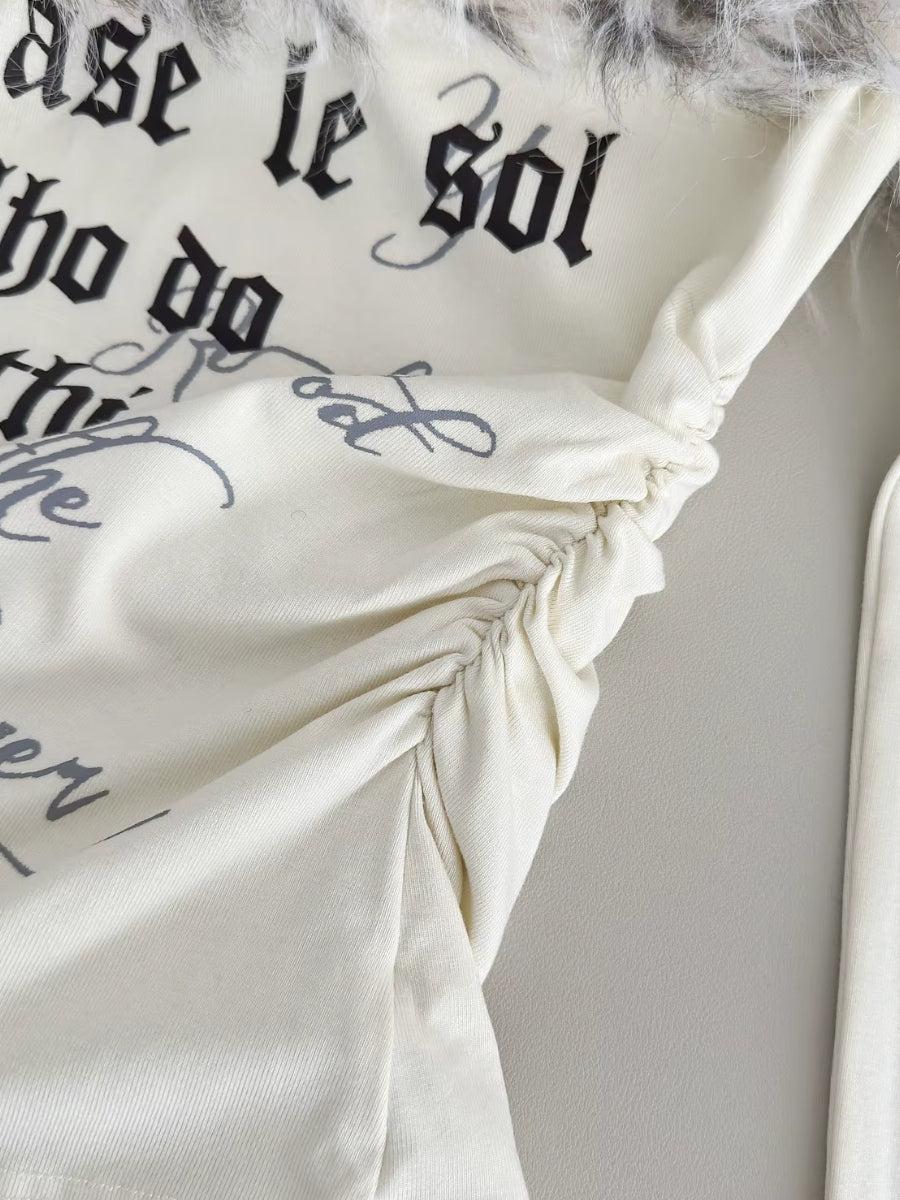 Stylish Work Outfits, Outfit Summer Ideas Y2K Faux Fur Collar Top Stylish Work Outfits, Outfit Summer Ideas Y2K Faux Fur Collar Top