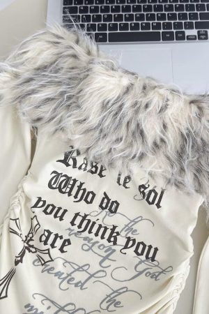 Stylish Work Outfits, Outfit Summer Ideas Y2K Faux Fur Collar Top