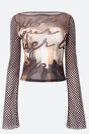 Stylish Work Outfits, Outfit Summer Ideas Y2K Fishnet Sleeve Mesh Top