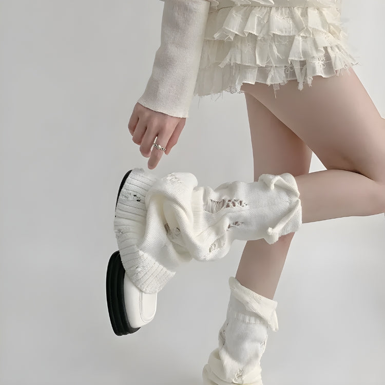 Stylish Work Outfits, Outfit Summer Ideas Y2K Grunge Distressed Knitted Leg Warmers Stylish Work Outfits, Outfit Summer Ideas Y2K Grunge Distressed Knitted Leg Warmers