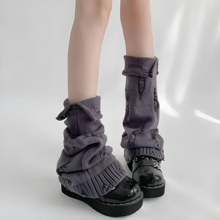 Stylish Work Outfits, Outfit Summer Ideas Y2K Grunge Distressed Knitted Leg Warmers