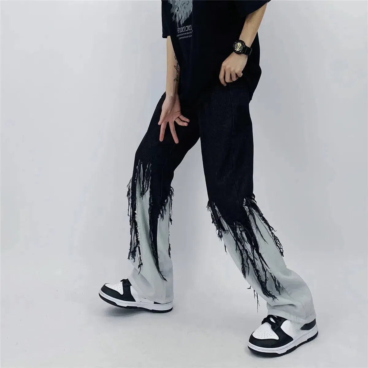 Stylish Work Outfits, Outfit Summer Ideas Y2K Grunge Fringed Straight Leg Jeans