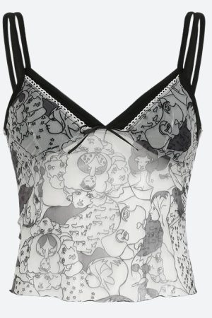 Stylish Work Outfits, Outfit Summer Ideas Y2K Grunge Mesh Top