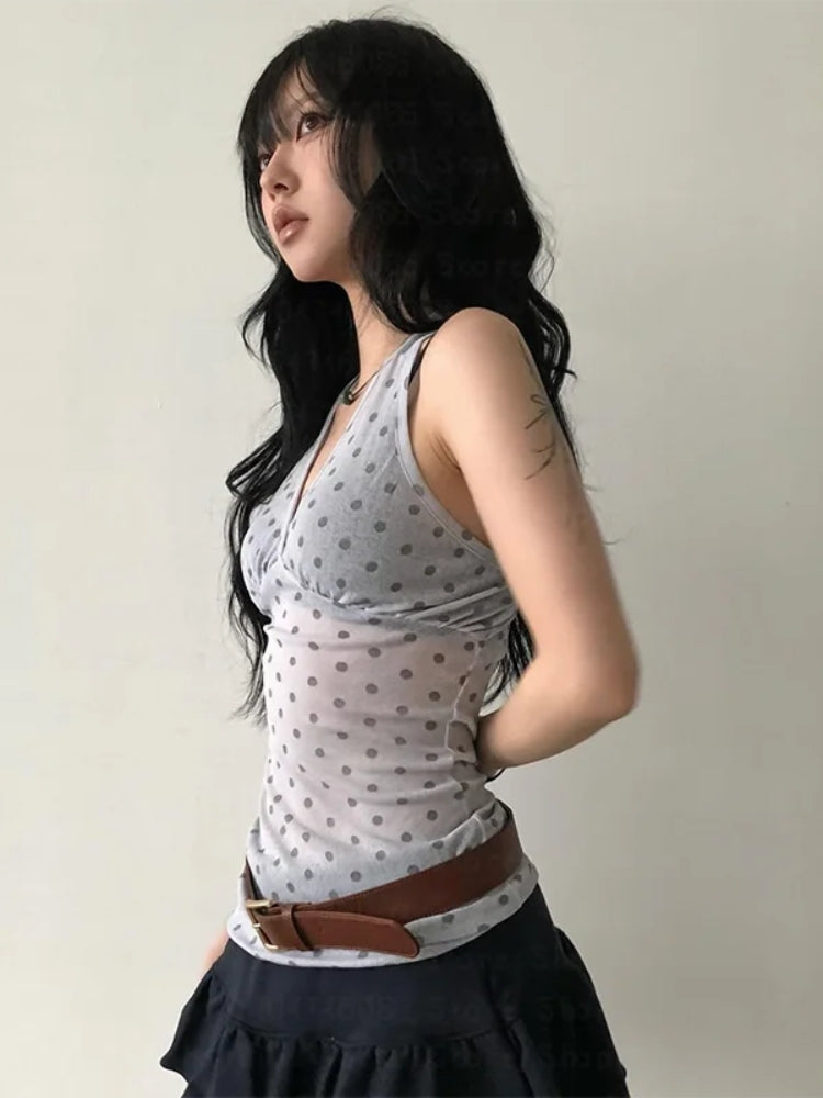 Stylish Work Outfits, Outfit Summer Ideas Y2K Halter Neck Polka Dot Top