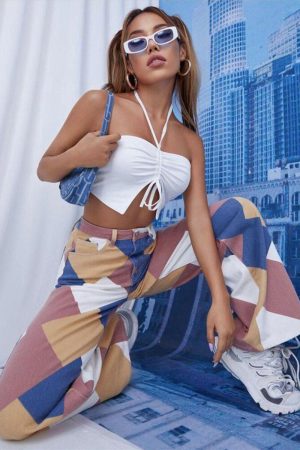Stylish Work Outfits, Outfit Summer Ideas Y2K Harlequin Wide Leg Jeans