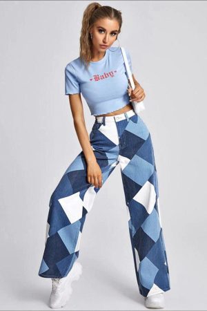Stylish Work Outfits, Outfit Summer Ideas Y2K Harlequin Wide Leg Jeans