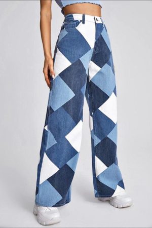 Stylish Work Outfits, Outfit Summer Ideas Y2K Harlequin Wide Leg Jeans
