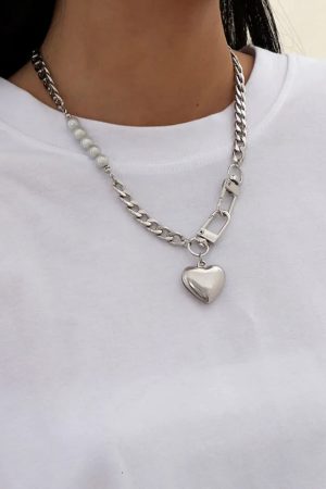 Stylish Work Outfits, Outfit Summer Ideas Y2K Heart Chain Beaded Necklace