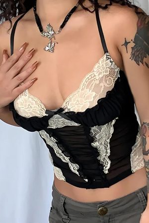 Stylish Work Outfits, Outfit Summer Ideas Y2K Lace Sheer Cropped Top