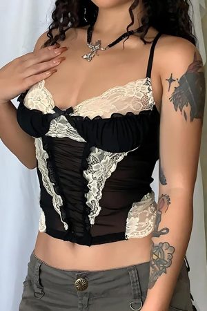 Stylish Work Outfits, Outfit Summer Ideas Y2K Lace Sheer Cropped Top