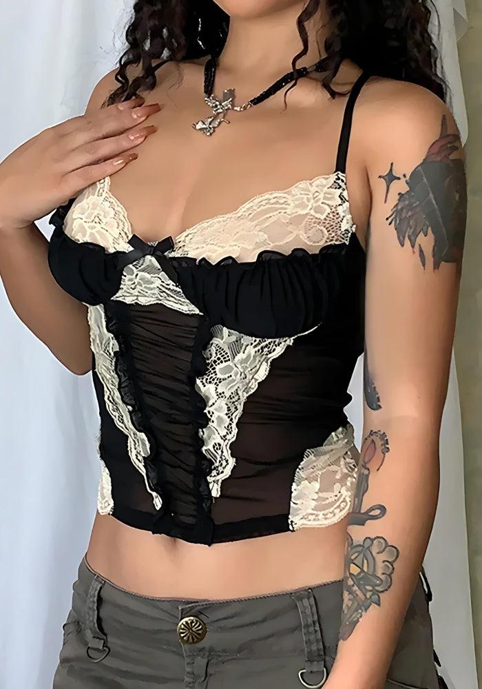 Stylish Work Outfits, Outfit Summer Ideas Y2K Lace Sheer Cropped Top Stylish Work Outfits, Outfit Summer Ideas Y2K Lace Sheer Cropped Top