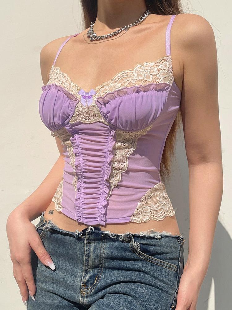 Stylish Work Outfits, Outfit Summer Ideas Y2K Lace Strap Crop Top