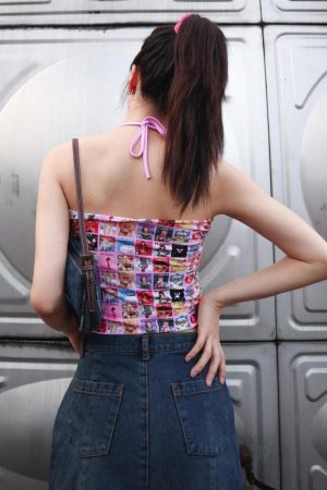 Stylish Work Outfits, Outfit Summer Ideas Y2K Magazine Covers Drawstring Top